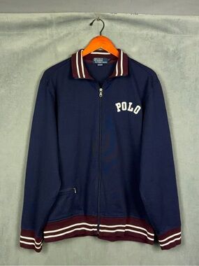 Vintage Polo Ralph Lauren Track Jacket Navy Blue Size Large Preppy Americana